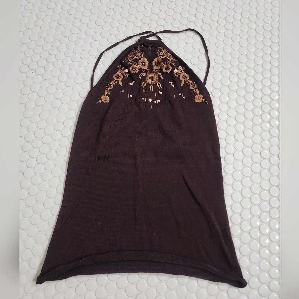 Le Chateau Halter Top Style with floral embroidery. Size small